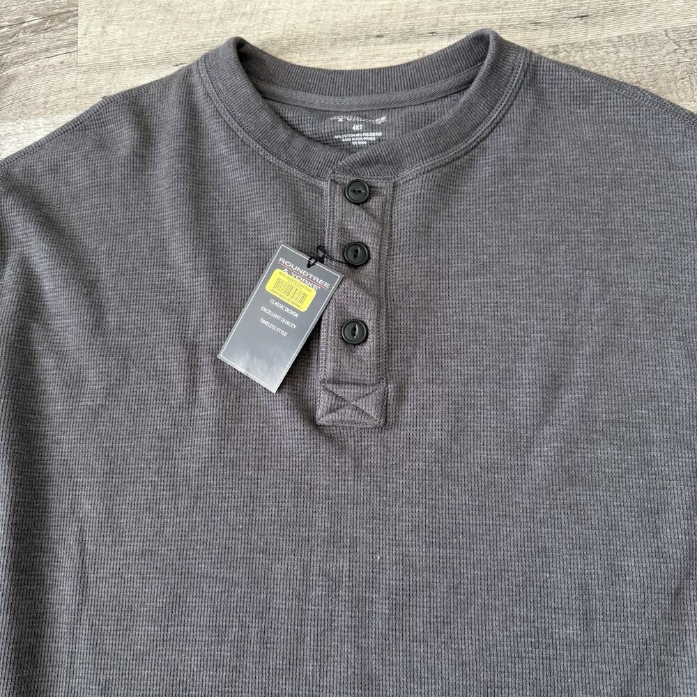 Roundtree Yorke Thermal Henley Mens 4XT Gray Waffle Long Sleeve Pullover Tee NEW
